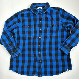 Woolrich Flannel Buffalo Check Plaid Button Up Top in Blue XL